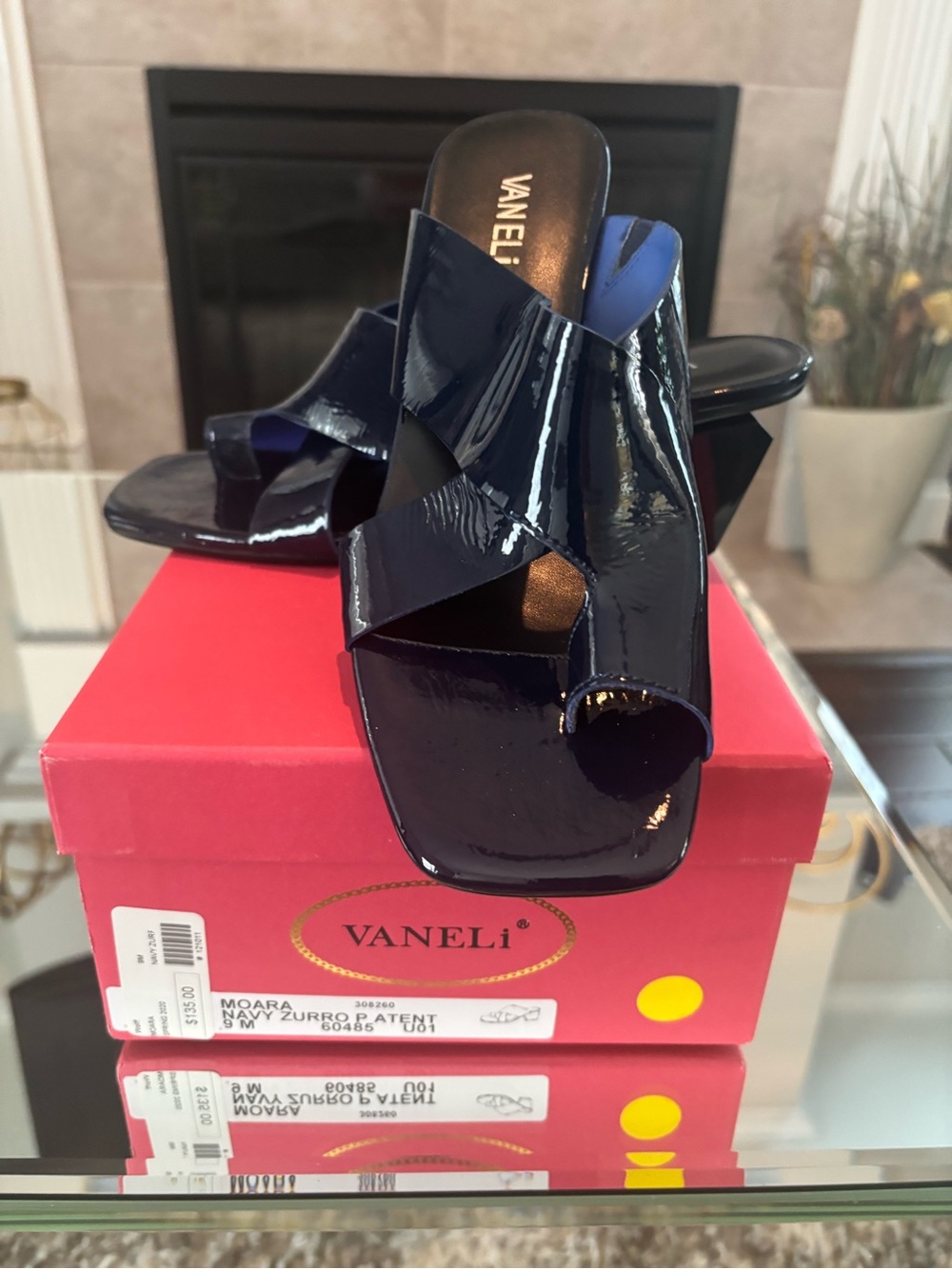 Vaneli Navy Patent Crisscross Mule